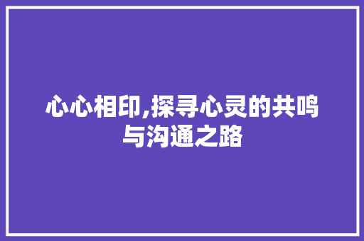 心心相印,探寻心灵的共鸣与沟通之路