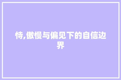 恃,傲慢与偏见下的自信边界