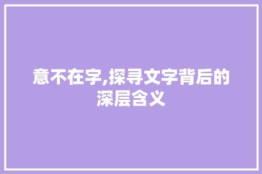 意不在字,探寻文字背后的深层含义 个人简历
