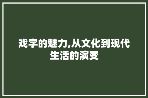 戏字的魅力,从文化到现代生活的演变