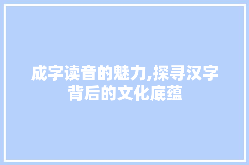 成字读音的魅力,探寻汉字背后的文化底蕴