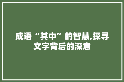 成语“其中”的智慧,探寻文字背后的深意 诗词鉴赏