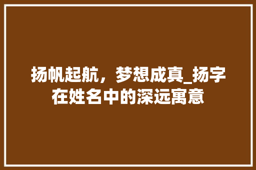 扬帆起航，梦想成真_扬字在姓名中的深远寓意