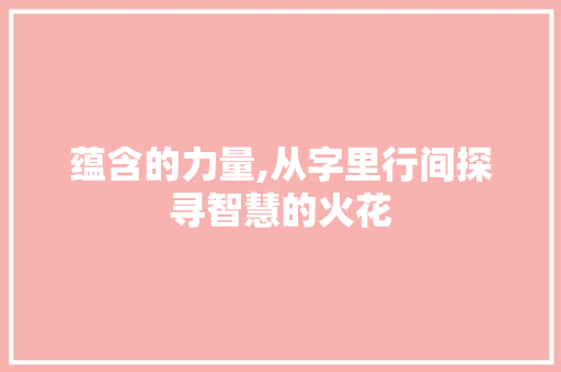 蕴含的力量,从字里行间探寻智慧的火花