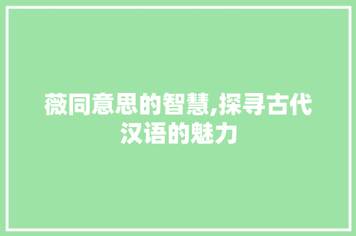 薇同意思的智慧,探寻古代汉语的魅力