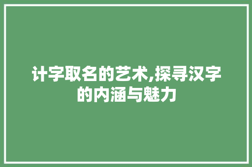 计字取名的艺术,探寻汉字的内涵与魅力