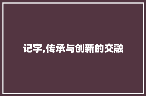 记字,传承与创新的交融