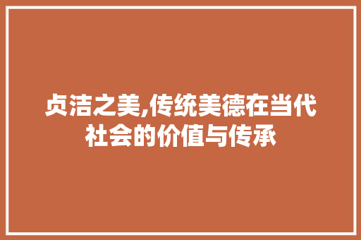 贞洁之美,传统美德在当代社会的价值与传承