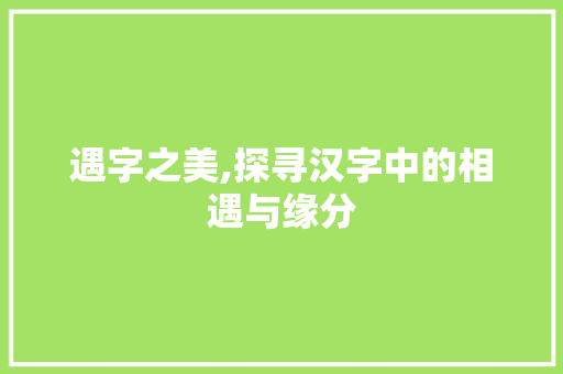 遇字之美,探寻汉字中的相遇与缘分
