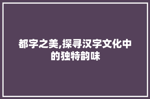 都字之美,探寻汉字文化中的独特韵味