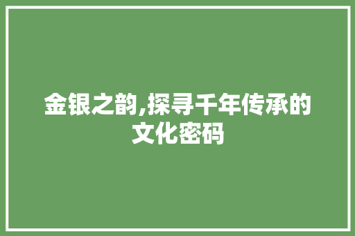 金银之韵,探寻千年传承的文化密码