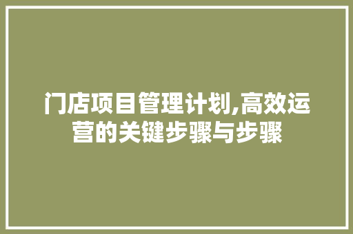 门店项目管理计划,高效运营的关键步骤与步骤
