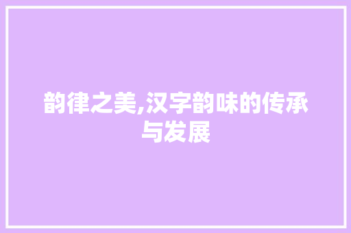 韵律之美,汉字韵味的传承与发展