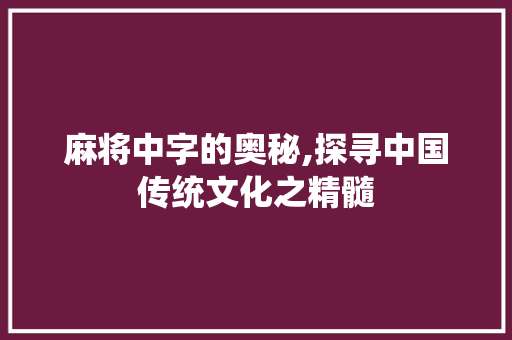 麻将中字的奥秘,探寻中国传统文化之精髓
