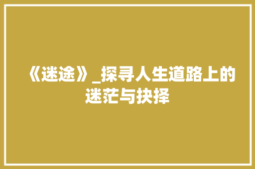《迷途》_探寻人生道路上的迷茫与抉择