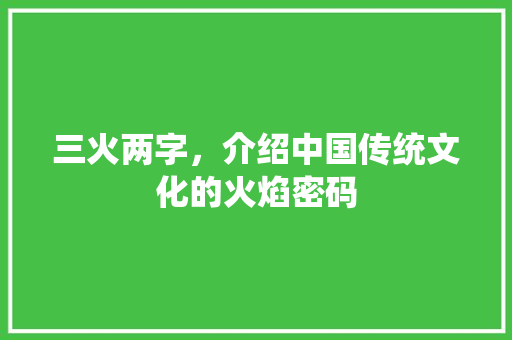 三火两字，介绍中国传统文化的火焰密码
