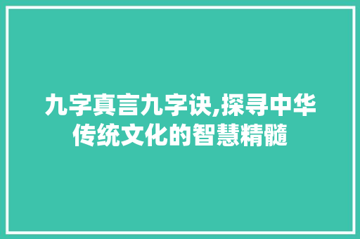 九字真言九字诀,探寻中华传统文化的智慧精髓