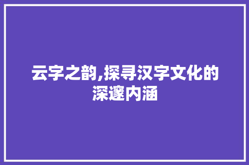 云字之韵,探寻汉字文化的深邃内涵