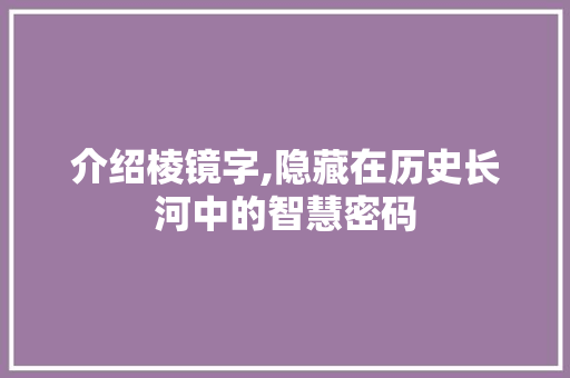 介绍棱镜字,隐藏在历史长河中的智慧密码