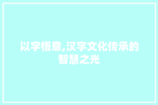 以字悟意,汉字文化传承的智慧之光