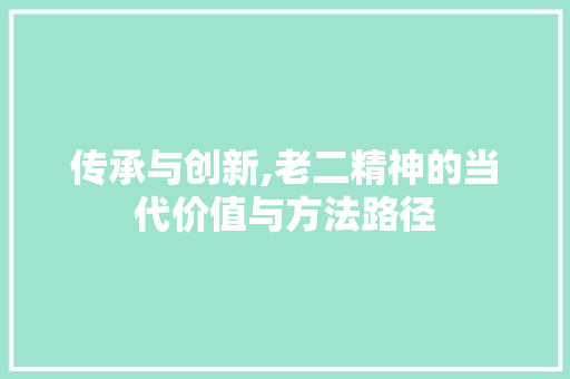 传承与创新,老二精神的当代价值与方法路径