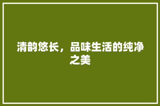 清韵悠长，品味生活的纯净之美