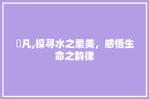 渟凡,探寻水之柔美，感悟生命之韵律