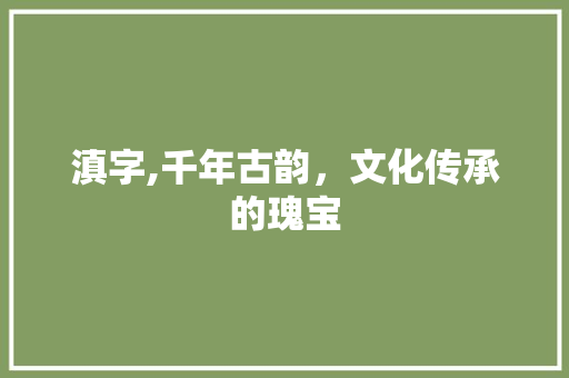 滇字,千年古韵，文化传承的瑰宝