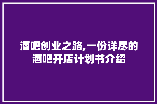 酒吧创业之路,一份详尽的酒吧开店计划书介绍