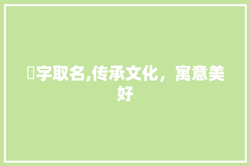 珵字取名,传承文化，寓意美好 演讲稿