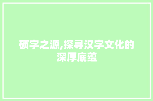 硕字之源,探寻汉字文化的深厚底蕴