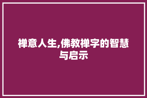 禅意人生,佛教禅字的智慧与启示