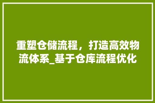 重塑仓储流程，打造高效物流体系_基于仓库流程优化计划的讨论