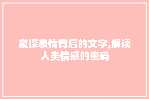 窥探表情背后的文字,解读人类情感的密码