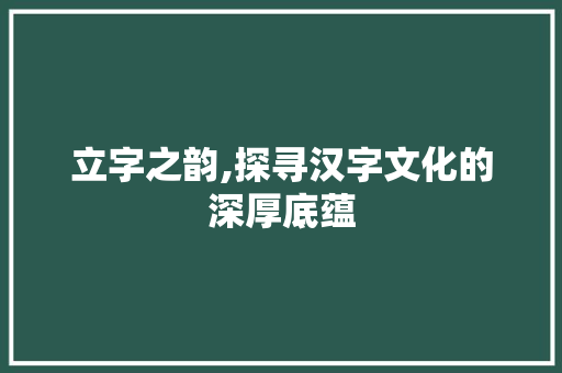立字之韵,探寻汉字文化的深厚底蕴