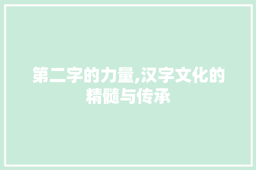 第二字的力量,汉字文化的精髓与传承
