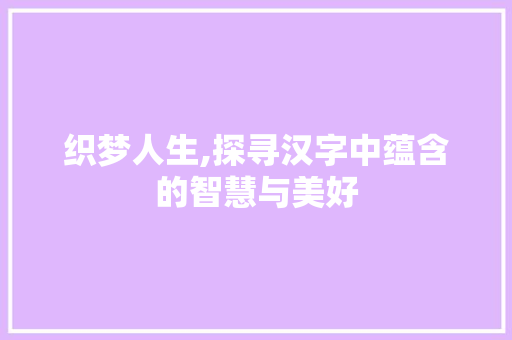织梦人生,探寻汉字中蕴含的智慧与美好 演讲稿
