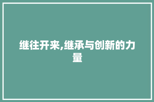 继往开来,继承与创新的力量