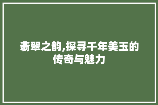翡翠之韵,探寻千年美玉的传奇与魅力