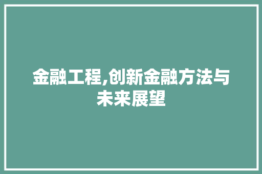 金融工程,创新金融方法与未来展望