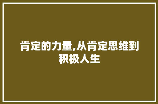 肯定的力量,从肯定思维到积极人生