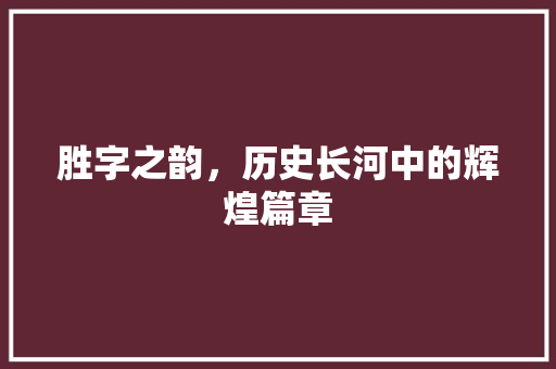 胜字之韵，历史长河中的辉煌篇章