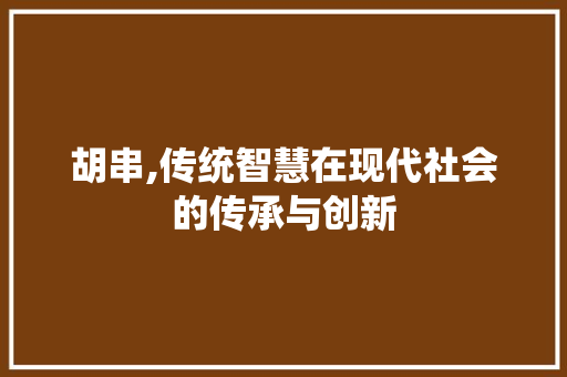 胡串,传统智慧在现代社会的传承与创新