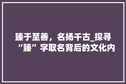 臻于至善，名扬千古_探寻“臻”字取名背后的文化内涵