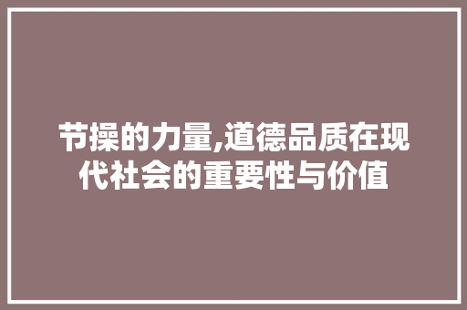节操的力量,道德品质在现代社会的重要性与价值