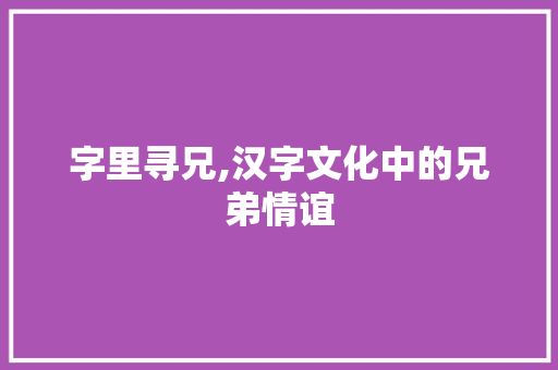 字里寻兄,汉字文化中的兄弟情谊