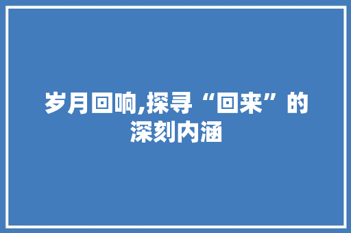 岁月回响,探寻“回来”的深刻内涵