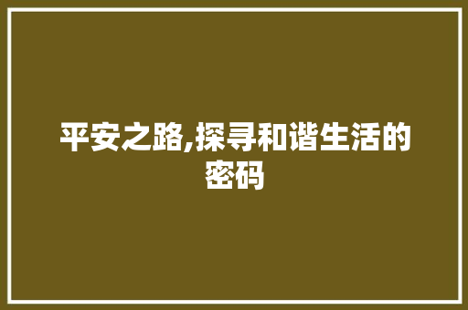 平安之路,探寻和谐生活的密码