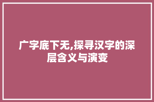 广字底下无,探寻汉字的深层含义与演变