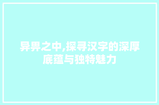 异畀之中,探寻汉字的深厚底蕴与独特魅力
